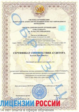 Образец сертификата соответствия аудитора №ST.RU.EXP.00006191-1 Ревда Сертификат ISO 50001