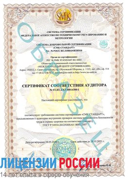 Образец сертификата соответствия аудитора №ST.RU.EXP.00014300-1 Ревда Сертификат OHSAS 18001